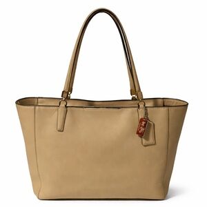 Coach Leather Tote Shoulder Bag Tan Neutral Work Everyday Classic